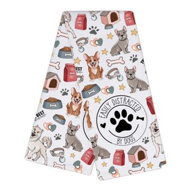 CMNIM Puppy Dog Kitchen Towel Easily Distracted by Dogs Lover Gifts for Dog Mom Towel Dog Grooming Gifts Cute Dog Dish Towel (241231 Dog TW)