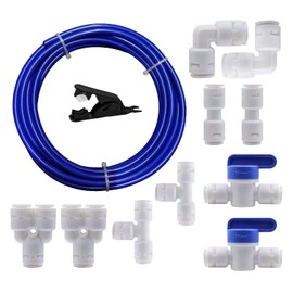 HAXIHA 5m Blu Tubo di Alimentazione Dell'acqua1/4" Raccordo Filtro Acqua Ad Osmosi Inversa adatto per Connessione Rapida frigoriferi,Reverse Osmosis Systems,Y+T+I+L Combo+Valvola di Intercettazione