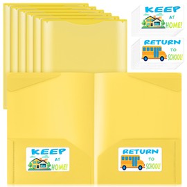 Henoyso 24 Set Parent Teacher Communication Folder with Clear Front Pocket Take Home Heavy Duty 2 Pocket Homework Folder for Student with School and Home Stickers, 12 x 9.45 Inch(Yellow)