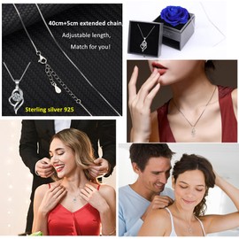 Mdecors Preserved Blue Real Rose with Necklace Preserved Rose Gift Box with Sterling Silver 925 Necklace Eternal Rose with Necklace Box Gift for Woman Wife Girlfriend Mothers Day Valentines Day