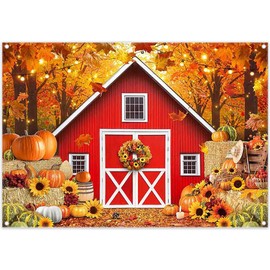 YCUCUEI 7x5ft Fall Red Barn Backdrop Autumn Forest Maple Leaves Pumpkin Sunflower Farm Harvest Photography Background Thanksgiving Party Decorations Photo Banner Booth