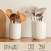 JOJUNO White Ceramic Utensil Holder – Set of 2 Embossed
