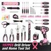 WORKPRO Pink Household Tool Kit with Drill, 157PCS Tool Set