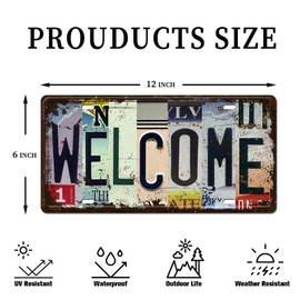 Welcome Metal License Plate Wall Sign for Home, Office, Living Room Decor, Rustic Iron Welcome Decor for Entryway 6x12 Inch