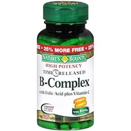 Nature's Bounty B-Complex with Folic Acid Plus Vitamin C Tablets 125 Tablets (Pack of 6)