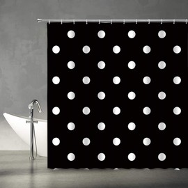 AMFD Polka Dot Shower Curtain Vintage Black and White Doodle Polka Dots Fashion Bathroom Curtains Decor Polyester Fabric Set Include Hooks,(70" WX70 H)