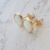 White Opal Stud Earrings 8mm Gold Filled Dainty Earrings
