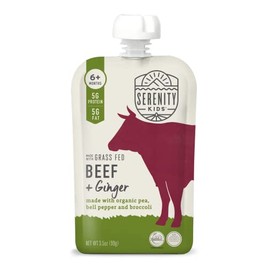 Serenity Kids 6+ Months Baby Food Pouches Puree Made With Ethically Sourced Meats & Organic Veggies | 3.5 Ounce BPA-Free Pouch | Grass Fed Beef & Ginger, Pea, Bell Pepper, Broccoli | 6 Count
