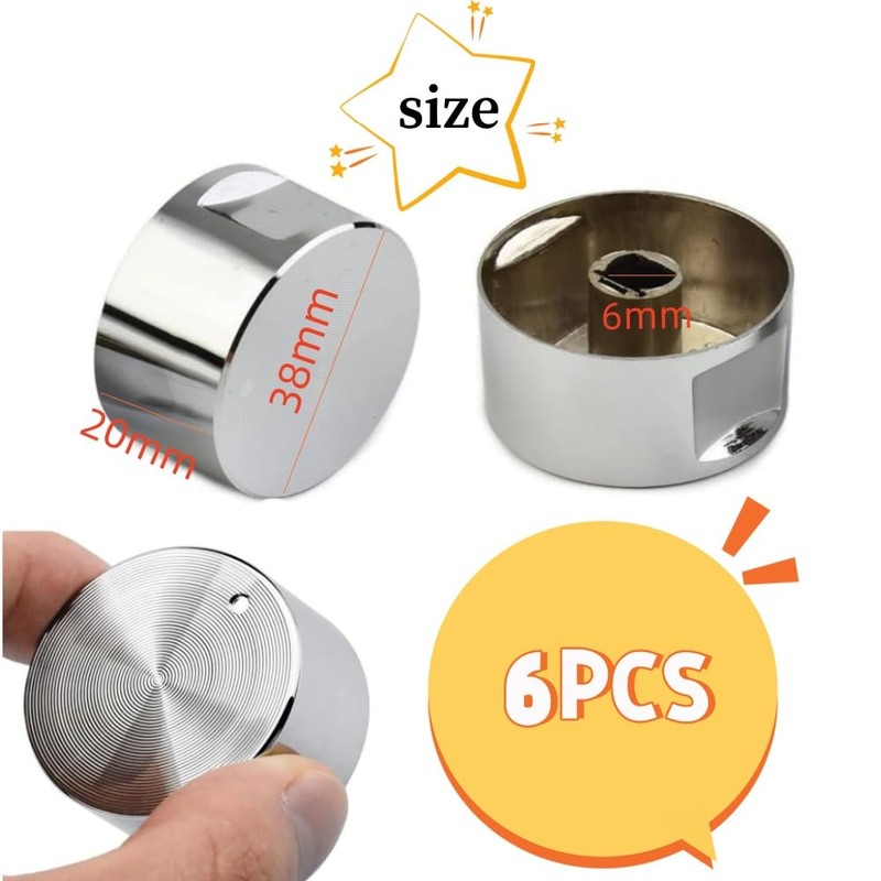 6Pcs Metal Gas Stove Knobs, 6mm Cooker Control Switch Knobs