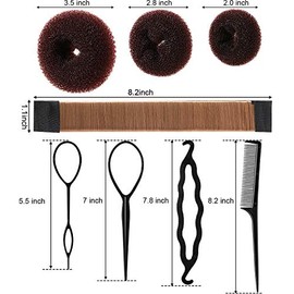 WILLBOND Hair Bun Shaper Set, 3 Pcs Hair Donut, 2 Pcs Bun Marker, 4 Pieces Ponytail Tool, 10 Pieces Bobby Pins and 2 Elastic Bands, Hairs Styling Acce