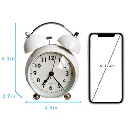 Quniko Loud Twin Bell Alarm Clock with Backlight for Bedroom Non Ticking Battery Desk Clock (Creamy White)