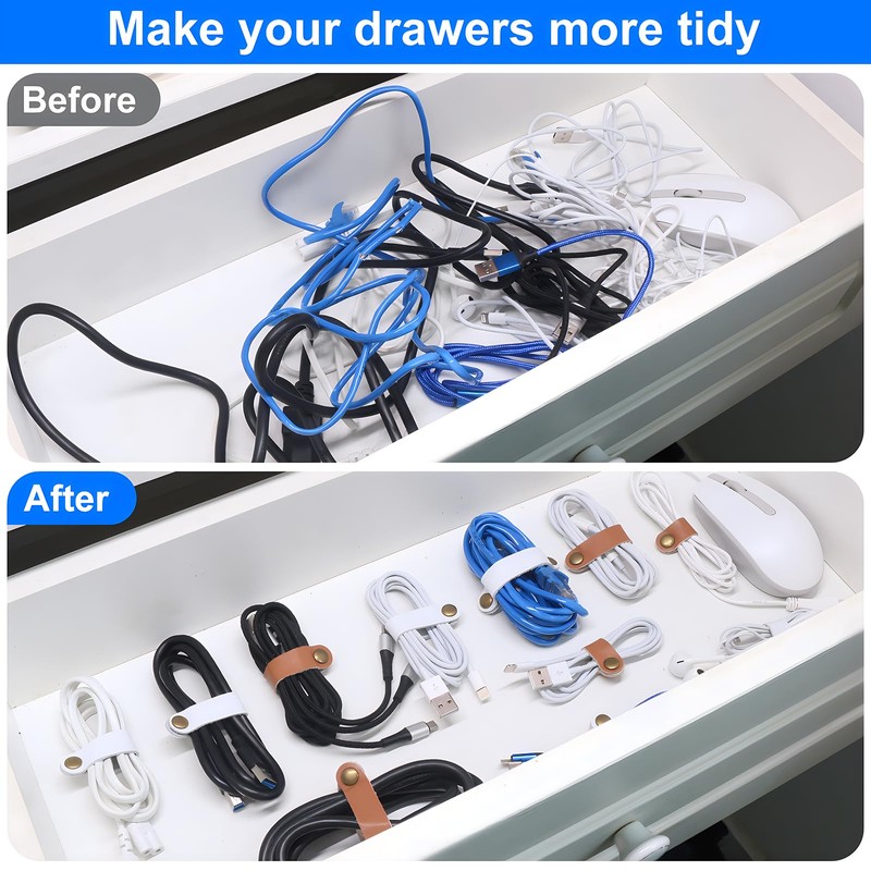Coideal Leather Cable Ties Organizer, 20 Pcs Earphone Cable Straps