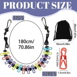 Travel Washing Line, 1.8M Adjusted Portable Washing Line, with Colorful Clips and Positioning Bead to Adjust Distance Between Clothes Drying, Clothes Line for Camping Travel Laundry Room Balcony Use