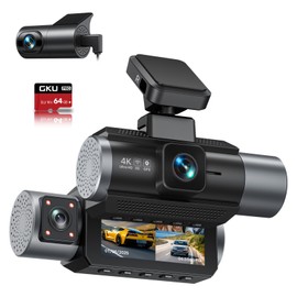 GKU 3 Camera, 4K Dash Camera, 5.8 GHz High Speed Wifi, Small Dash Camera, 3 Inch IPS WDR, 360° Front and Rear Camera, 4K + 2.5K, Integrated Vehicle, Outdoor, Simultaneous Recording, 170° Ultra Wide