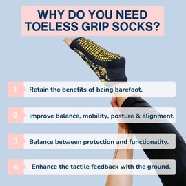Tucketts Toeless Non-slip Grip Socks - Men's Cotton Socks for Yoga, Barre, Pilates, Dance, Ballet - Blue, Size Large/X-Large