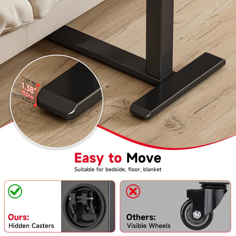 Okin Overbed Bedside Table with Wheels, Adjustable Medical Tilt Top
