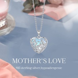 Odinstone Mother's Day for Mum 925 Sterling Silver Mother and Daughter Pendant Chain for Women Mother Child Jewellery Gifts for Mother Daughter, Sterling Silver, Moonstone