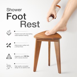 HOLANA 18" Corner Shower Foot Rest - Wooden Showers Stool Seat for Shaving Legs - Small Corner Shower Benches for Inside Shower - Waterproof Bath Step Stools Bench for Bathroom (Height - 18in, Acacia)
