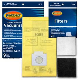 Envirocare Replacement Micro Filtration Vacuum Bags Designed to Fit Kenmore Canister Type C or Q 50555, 50558, 50557 and Panasonic Type C-5 9 Pack. Also Includes 2 CF-1 Filters