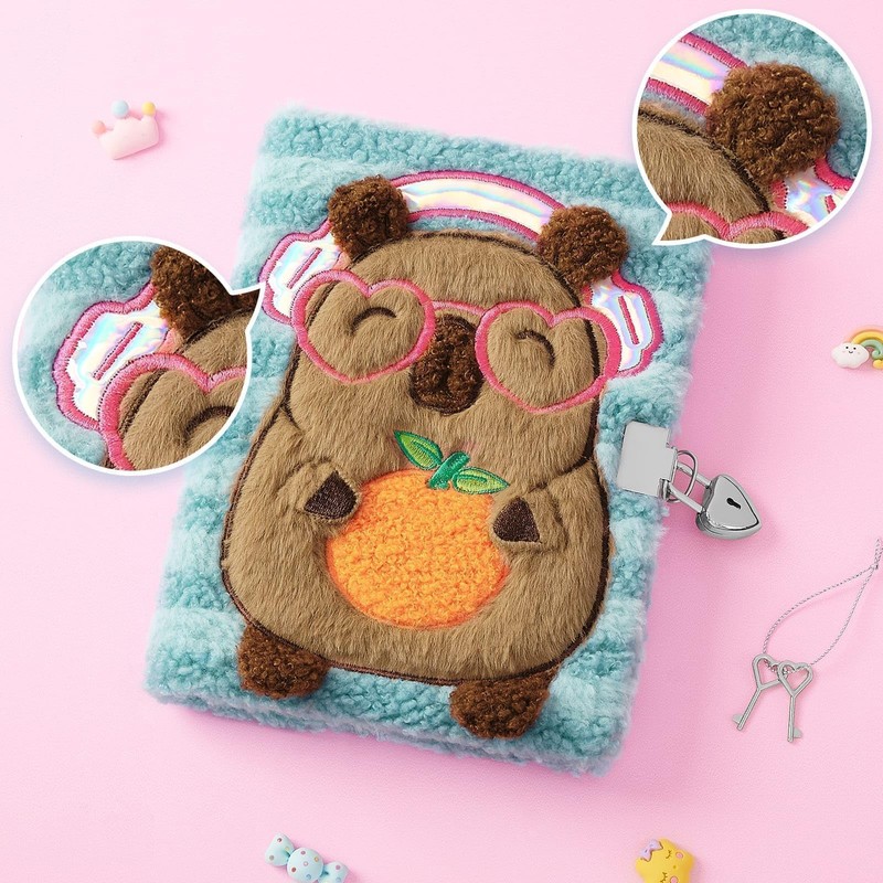 WERNNSAI Water Pig and Orange Plush Notebook for Kids