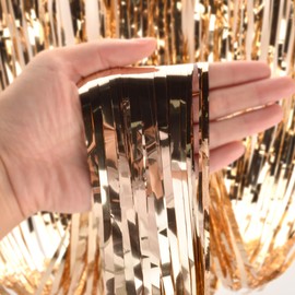 AIBAOBAO Pack of 5 Tinsel Curtains, Champagne Gold Metallic Rain Curtain for Wedding, Engagement, Bridal Shower, Bachelorette Stage Decoration, Birthday, Baby Party Decoration, Foil Tinsel 2 m