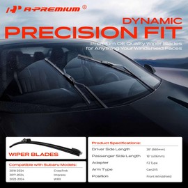 A-Premium Pack of 2 Front Windshield Wiper Blades with Wear Indicator & Towel - Compatible with Subaru Impreza 2017-2024, CrossTrek 2018-2024, WRX 2022-2024 - 26" and 16", Gen2V5, Left and Right