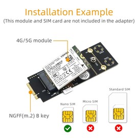 Aswalling M.2(NGFF) Key B Adapter with SIM Slot for 3G/4G/5G Module Supports Nano SIM Card and 3042/3052 Type M.2 Key B Card Size