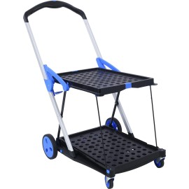 Unbranded 2-Tier Collapsible Multi Use Shopping Carts with Baskets and Wheels - Blue