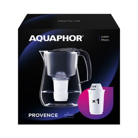 AQUAPHOR Provence Black Including 1 A5 Cartridge – Premium Water Filter in Glass Effect for Reducing Limescale Chlorine & Heavy Metals, Volumen 4,2 l