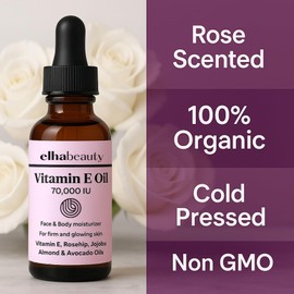 Aceite Orgánico De Vitamina E (70 000 Ui), Con Aceites Naturales De Rosa Mosqueta, Jojoba, Aguacate Y Almendras. Hidratante Facial Y Corporal Para Una Piel Firme Y Saludable. 100 Ml.
