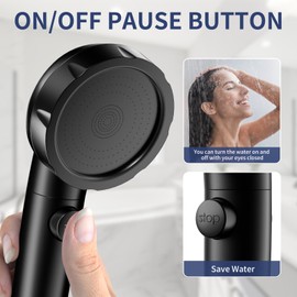 HANLIAN On/Off Pause Camper Shower Head with Filters, Detachable Shower Head with Filter, High Pressure RV Shower Head with Hose and Self-adhesive Bracket, Shower Envy Filtered Shower Head (Black)