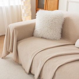 Couch Cover Boho Couch Cover Sectional Chenille Couch Sofa Cover for Dogs Sofa Covers Washable for 2 Cushion Couch Sofa Protector Pet Friendly, Khaki, 71''x102''