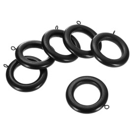 uxcell 6Pcs Wooden Curtain Drapery Rings, 2.36 Inch Curtain Wood Ring Hook with Screw Eye for Curtain Drapery Rod, Bright Black/Black