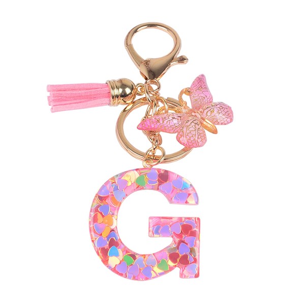YPYMOD Butterfly Pendant Keychain with Initial G, Pink, Women's &