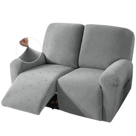 JIVINER Loveseat Recliner Covers, Jacquard 4 Piece Recliner Sofa Cover with Pockets Washable Lazy Boy Reclining Couch Protector with Elastic Bottom (Recliner Loveseat, Light Grey)