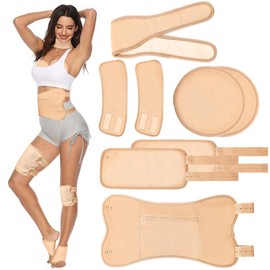 Lnopever 8 Pieces Castor Oil Pack Wrap Kit, Castor Oil Pack Kit, Adjustable Reusable Castor Oil Organic Pack Set for Neck, Shoulder, Chest, Waist, Knees and Feet, Khaki