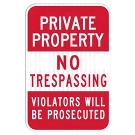 4-Pack Large Private Property No Trespassing Signs, Violators Will Be Prosecuted, 18" x 12" Engineering Grade Reflective Film, Rust-Resistant Aluminum, Weatherproof, Fade-Resistant, Easy to Install