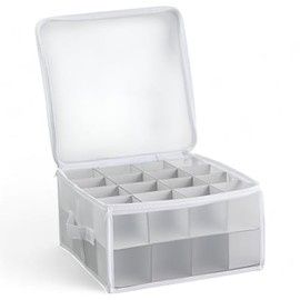 MIJOMA Storage Box, Sorting Box, Christmas Bag for Christmas Tree Baubles and Christmas Decorations, Collapsible, Transparent (White, 30 x 30 x 15 cm for 32 Pieces)