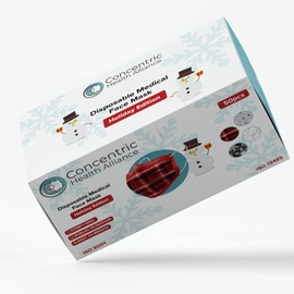 Concentric Health Alliance Winter Disposable Face Masks - 3 Ply Disposable Face Mask, Designer Masks With Earloops & Nose Clip, Garland Design Facemask 50 Pieces Per Box