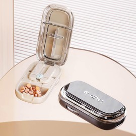 Ptyism Tablet Splitter (Off-White With Brush Tweezers) Pill Cutter Tablet Splitter for Small or Large Pills Cut in Half, Cutting & Storage 2 in 1 Tablet Pill Dispenser for Pet