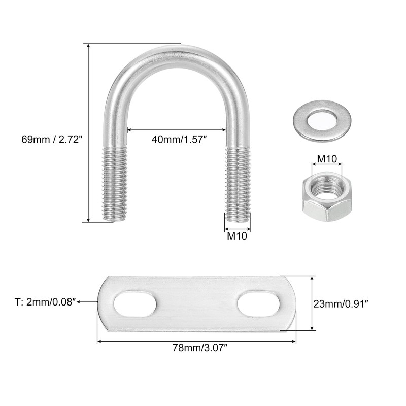 sourcing map Round U-Bolts, 4 Sets 40mm(1.57") Inner Width 69mm