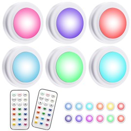 AnyEnjoy Puck Lights with Remote,13 Colors Changeable LED Puck lightings Battery Powered Dimmable Under Cabinet Lights with 2 Wireless Remote Controls & Timing Function(6 Pack)