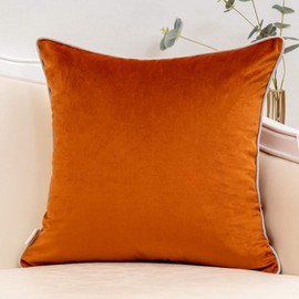 Yangest Burnt Orange Patchwork Velvet Throw Pillow Cover with Gold Striped Leather Cushion Case Modern Luxury Pillowcase for Sofa Couch Bedroom Living Room Home Decor,20"x20"