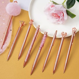 WEMATE 8Pcs Ballpoint Pens Set Metal Crystal Diamond Pen Glitter for Journaling Pen Bling in Black & Blue Ink Pretty Cute Pens Fancy Pens Mother's Day Gifts for Women Wedding School Office (Rose Gold)