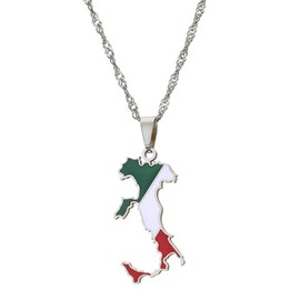Pitmmord Fashion Republic of Italy Map Necklace Stainless Steel Italian Pendant Necklace(White)