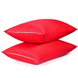 Cotton Pillow Protectors/Cases Queen Size with Zipper 2 Pack Red Color,Cooling & Breathable Bed Pillow Protectors Set of 2 Pillow Cases Cover (Queen Size 20" x 30")