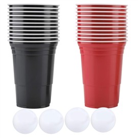 Fdit Solid Materials Beer Pong Set Beer Pong Drinking Game Set Beer Pong Cups-22 Cups 4 Ping-Pong Balls(red cups 11+black cups11+4balls)