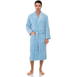TowelSelections Men's Fleece Robe, Plush Shawl Collar Spa Bathrobe Large/X-Large Airy Blue