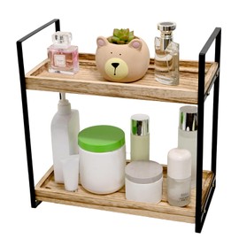 KZZDNN Bathroom Counter Organizers，2-Tier Countertop Organizer for Bathroom, Wood Makeup Organizer, Cosmetic Storage Display Case, Vanity Kincare Storage