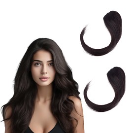 NICENEEDED 2 Pcs Side Bangs Clip in Bangs, French Clip On Bangs, Fake Bangs Fringe Hair Extensions 9.8 Inch Long Natural Looking Hairpiece Hair Clip in Extensions for Women(Brownish Black)
